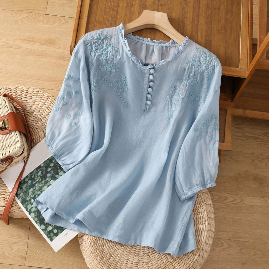 June |  Elegant Floral Button-Front Blouse view 2
