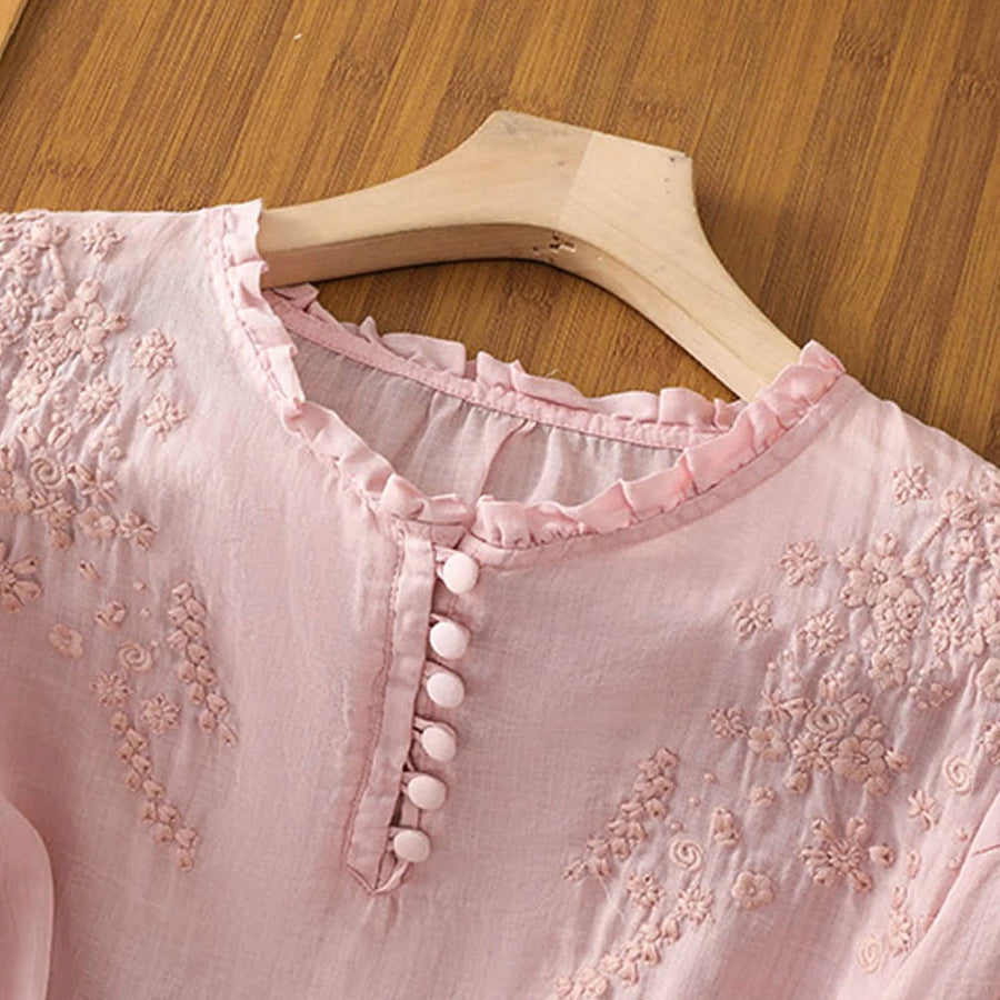 June |  Elegant Floral Button-Front Blouse view 4