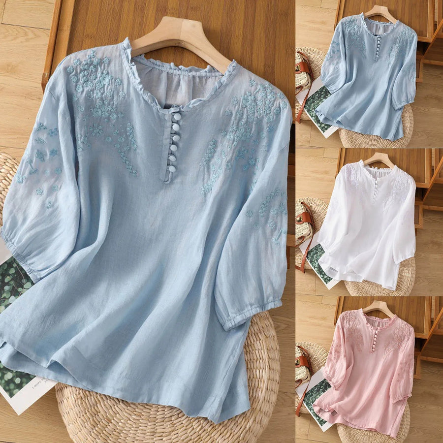 June |  Elegant Floral Button-Front Blouse view 5