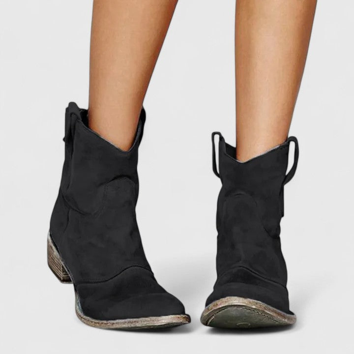 Women's Elegant Leather Ankle Boots | Stylish Black Western Heeled Footwear view 8