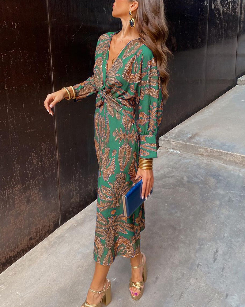 Viva | Women's Elegant Printed A-Line Maxi Dress | Flattering V-Neck Summer Formal Gown view 2