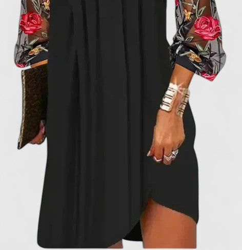 Vivienne | Women's Elegant Sheer Sleeve Mini Dress | Chic V-Neck Cocktail Dress view 3
