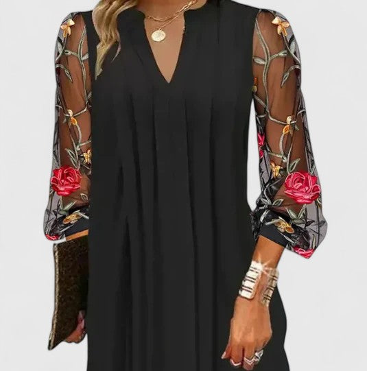 Vivienne | Women's Elegant Sheer Sleeve Mini Dress | Chic V-Neck Cocktail Dress view 4