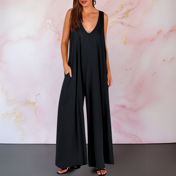 Edith | Sleeveless Wide Leg Jumpsuit with Pockets