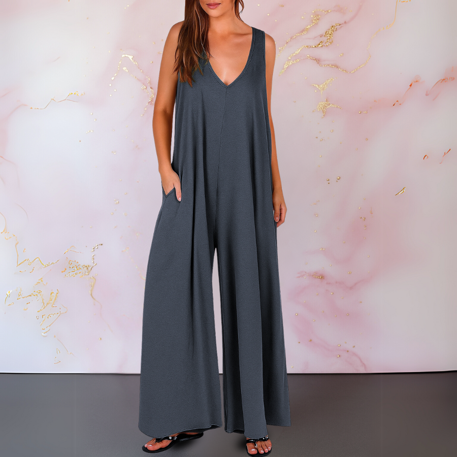 Edith | Sleeveless Wide Leg Jumpsuit with Pockets view 3