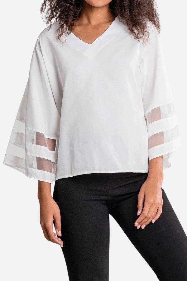 Xiomara | Bell Sleeve Mesh Blouse