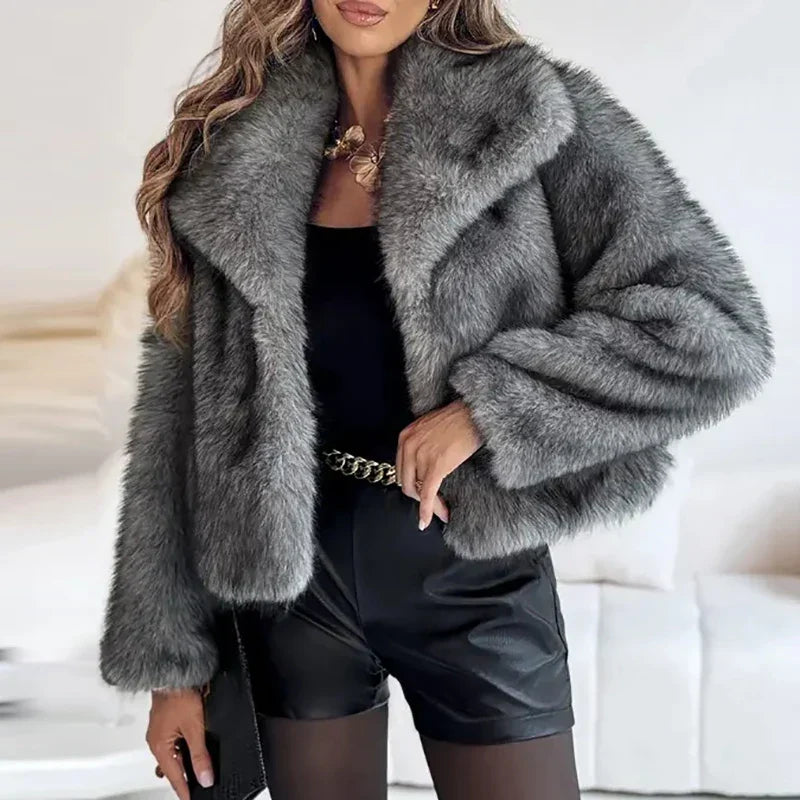 Flora | Women's Faux Fur Coat – Cropped Winter Jacket view 4