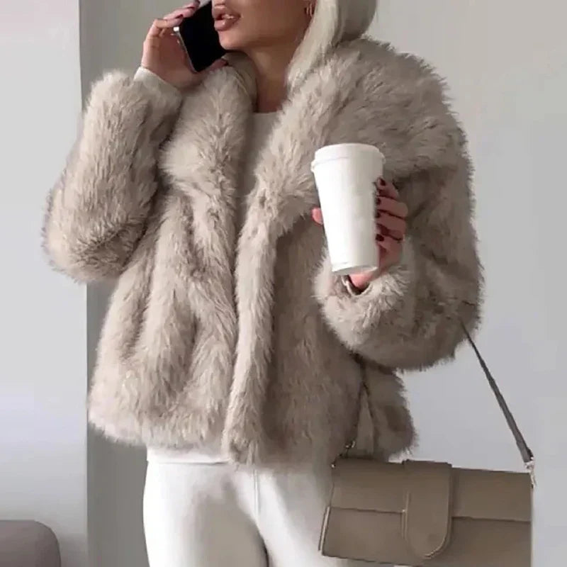 Flora | Women's Faux Fur Coat – Cropped Winter Jacket view 2