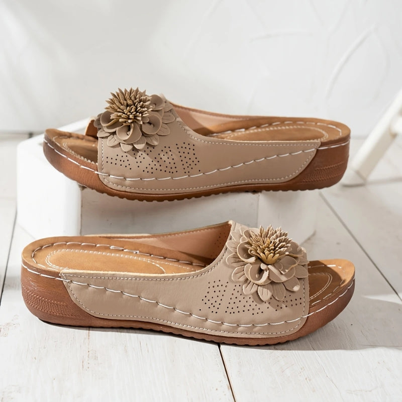 Rachel | Women's Floral Appliqué Wedge Sandals | Comfortable Slip-On Open Toe Slides view 7