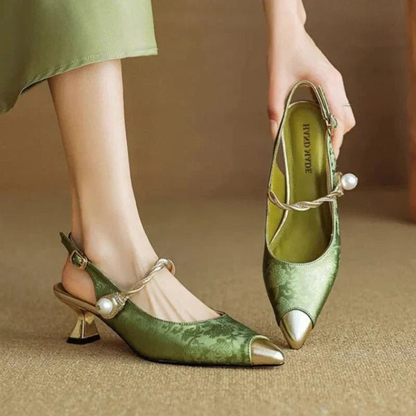 Antonia | Floral Jacquard Slingback Kitten Heels