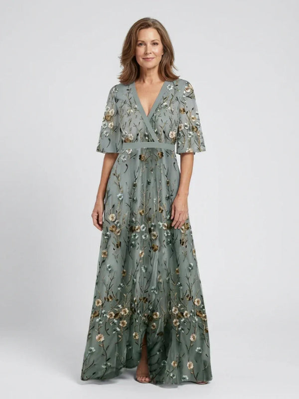 Zinnia | Floral Mesh Evening Gown