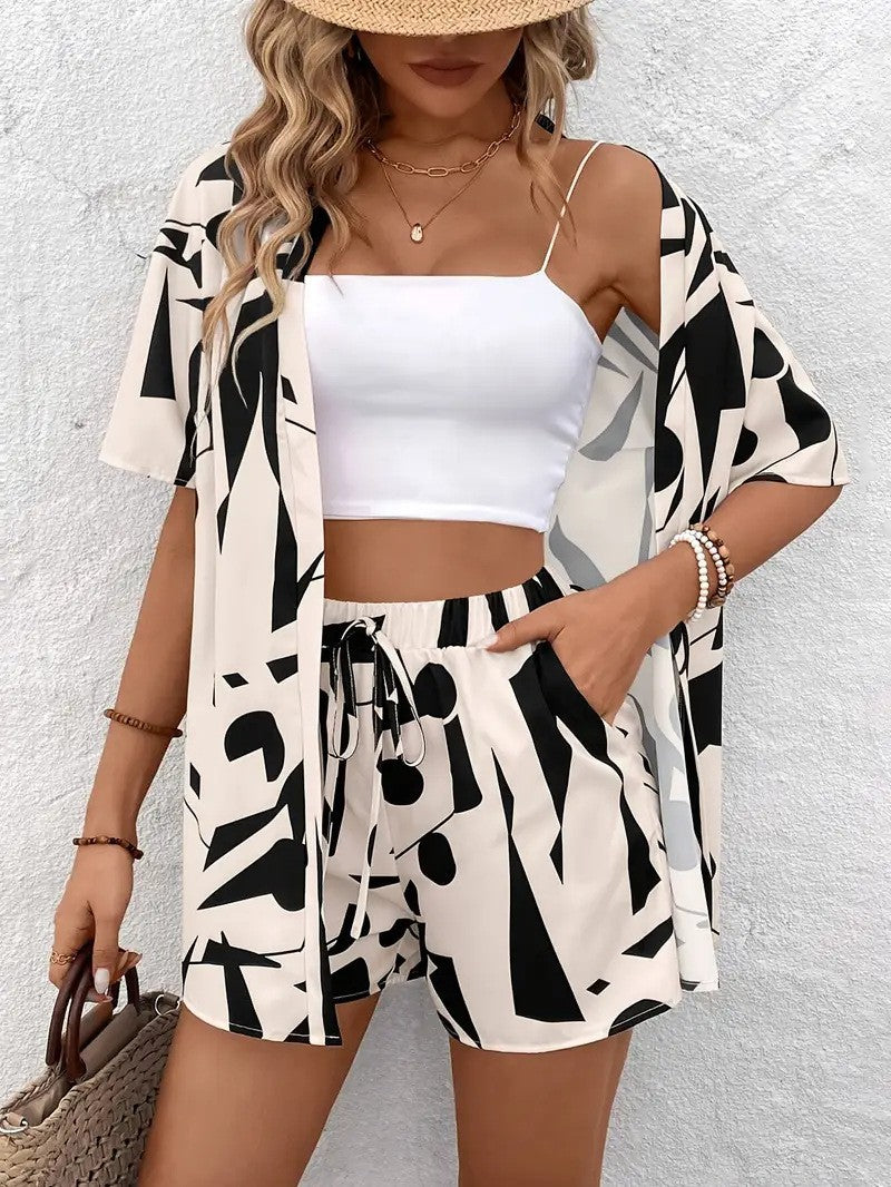 Belinda | Women's Floral Print Kimono Cardigan and Shorts Set view 13