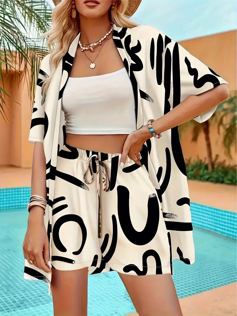 Belinda | Women's Floral Print Kimono Cardigan and Shorts Set view 5