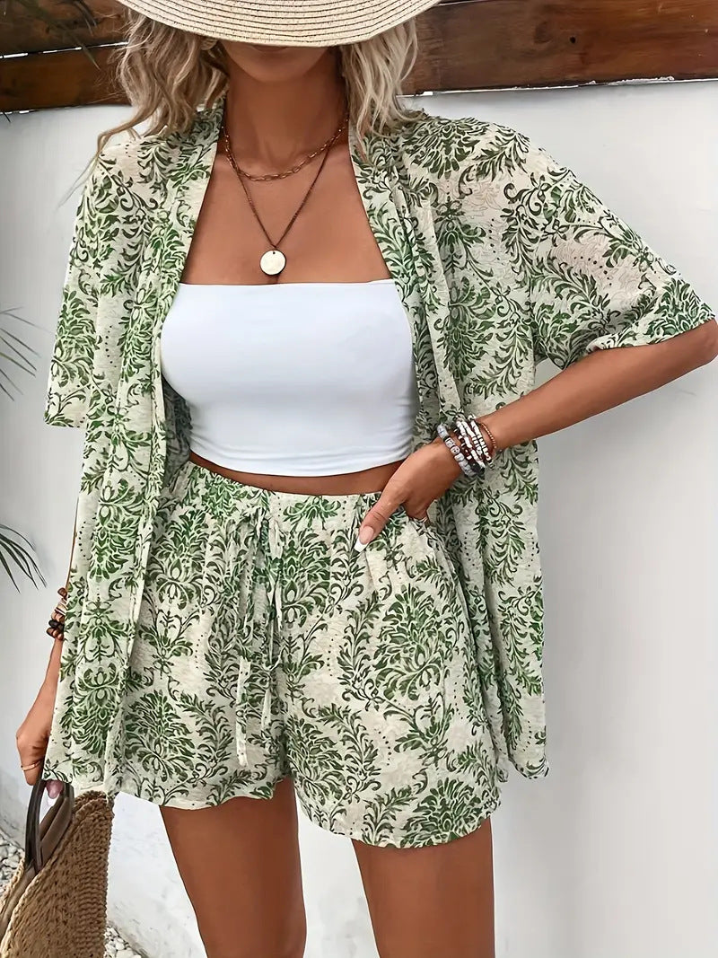 Belinda | Women's Floral Print Kimono Cardigan and Shorts Set view 6