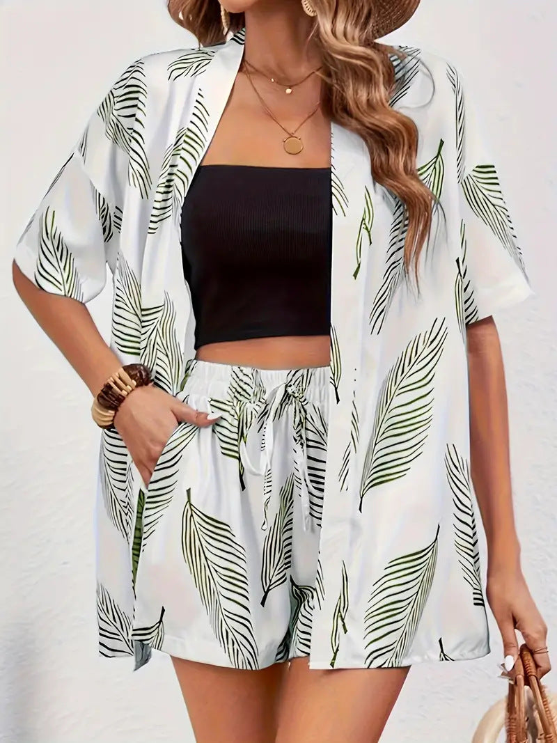 Belinda | Women's Floral Print Kimono Cardigan and Shorts Set view 9