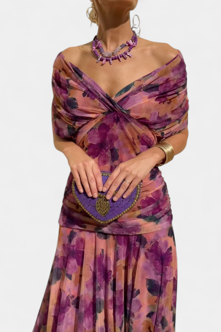 Vivo | Women's Floral Print Maxi Dress | Elegant Pleated Summer Evening Gown view 13