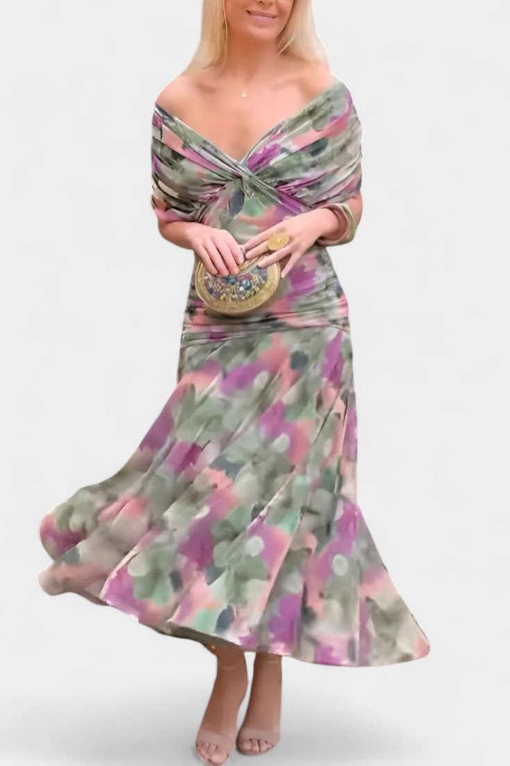 Vivo | Women's Floral Print Maxi Dress | Elegant Pleated Summer Evening Gown view 5