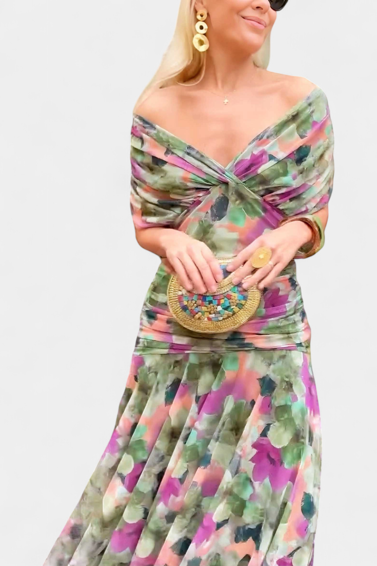Vivo | Women's Floral Print Maxi Dress | Elegant Pleated Summer Evening Gown view 6