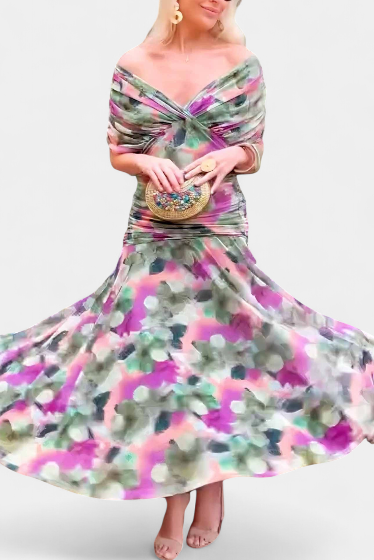 Vivo | Women's Floral Print Maxi Dress | Elegant Pleated Summer Evening Gown view 7