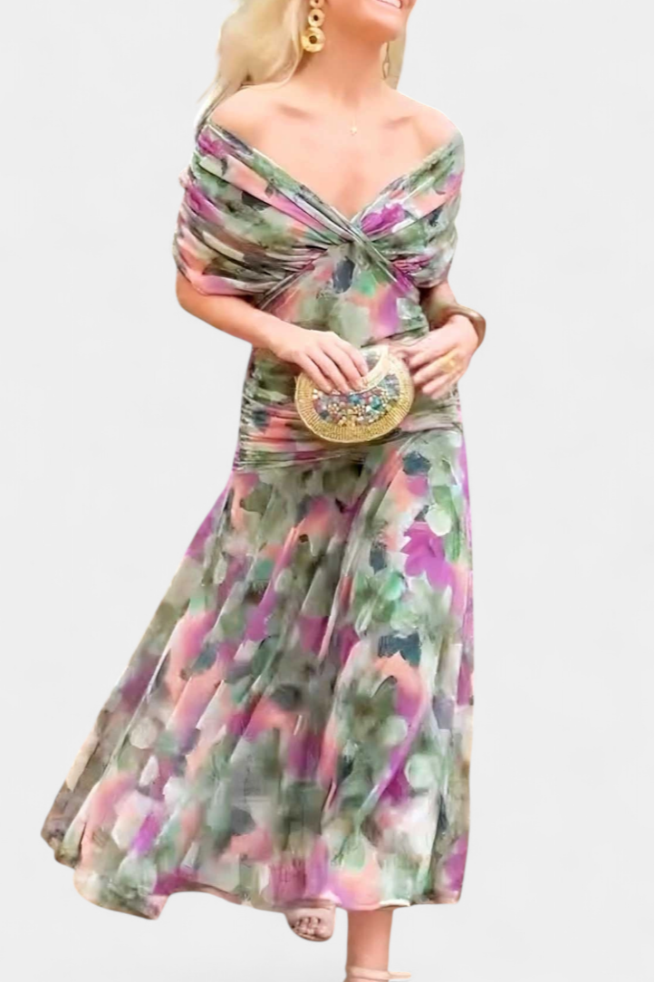 Vivo | Women's Floral Print Maxi Dress | Elegant Pleated Summer Evening Gown view 9