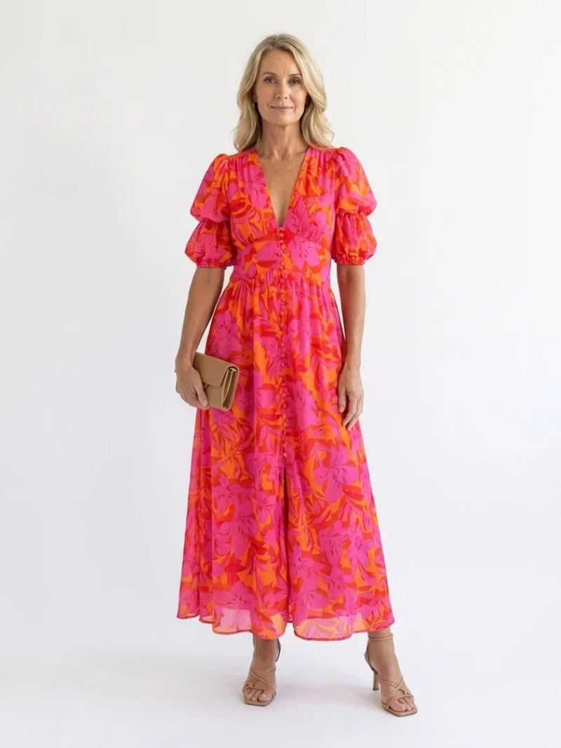 Griselda | Floral Puff Sleeve Midi Dress