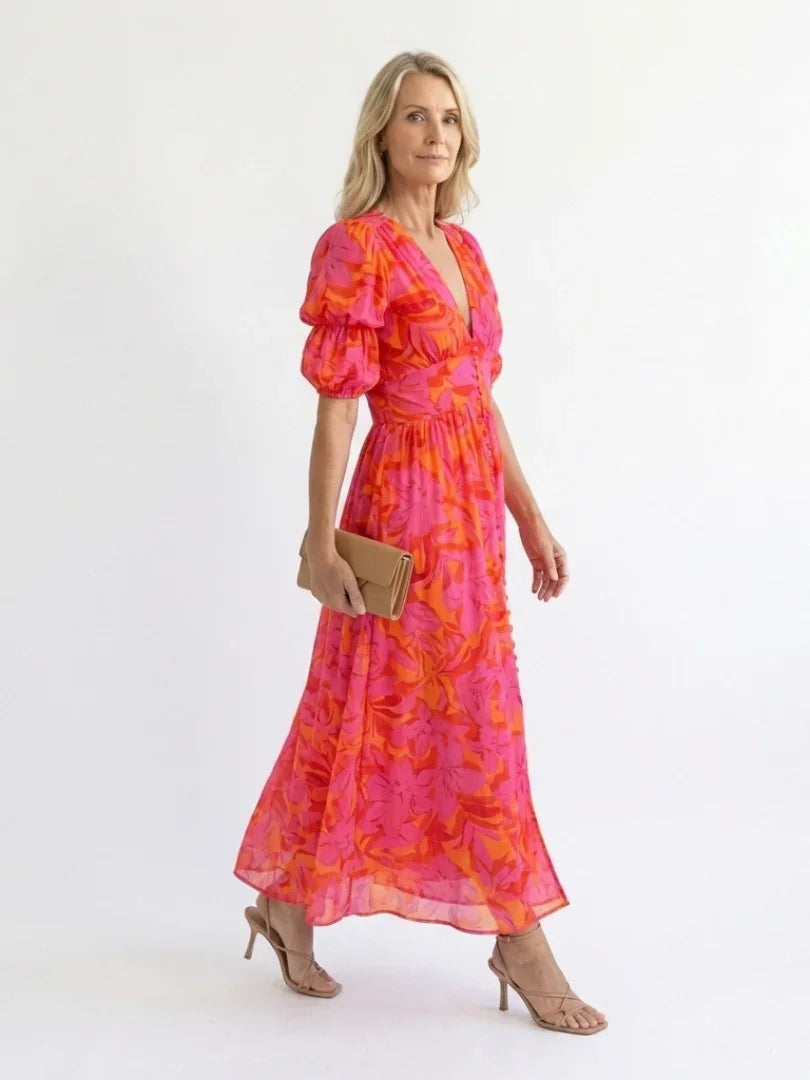 Griselda | Floral Puff Sleeve Midi Dress view 3