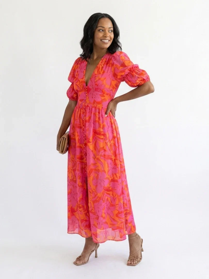 Griselda | Floral Puff Sleeve Midi Dress view 5