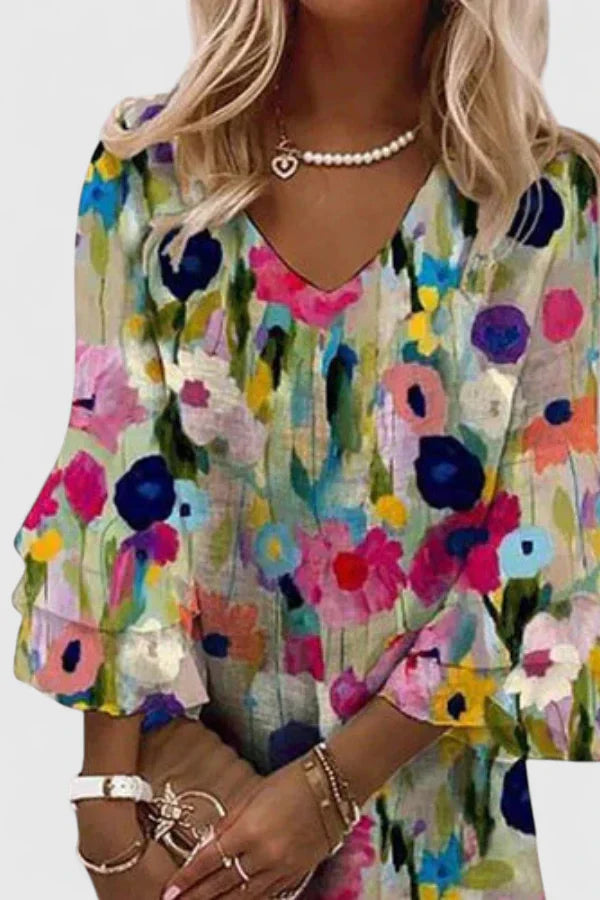 Simbi | Women's Floral Print Mini Dress | Elegant V-Neck Summer Dress | Plus Size Available view 3