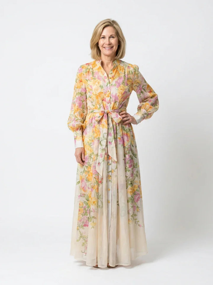 Women's Floral Sheer Maxi Dress | Elegant Long Sleeve Summer Gown 0