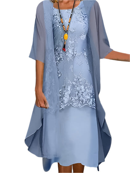 Helen | Women's Flowing Sheer Sleeve Midi Dresss