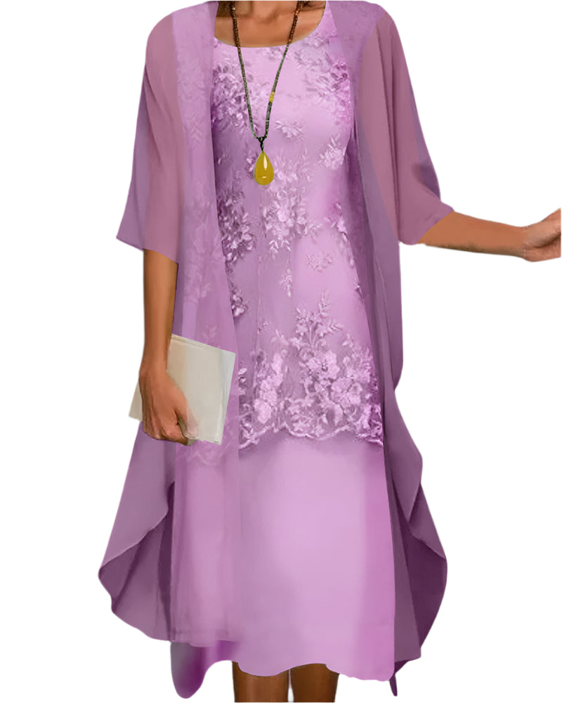 Helen | Women's Flowing Sheer Sleeve Midi Dresss view 3
