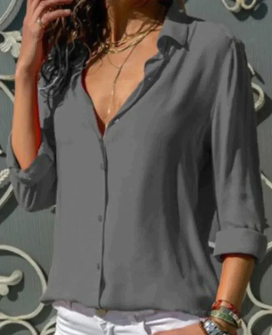 Fabienne | Fluid Satin Button-Down Blouse view 6