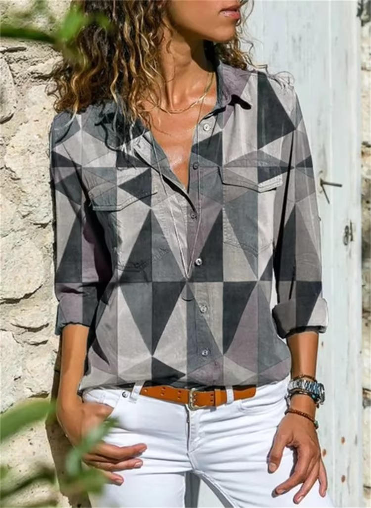 Aubrey | Geometric Print Button Down Shirt view 4