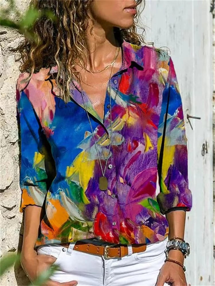 Aubrey | Geometric Print Button Down Shirt view 5