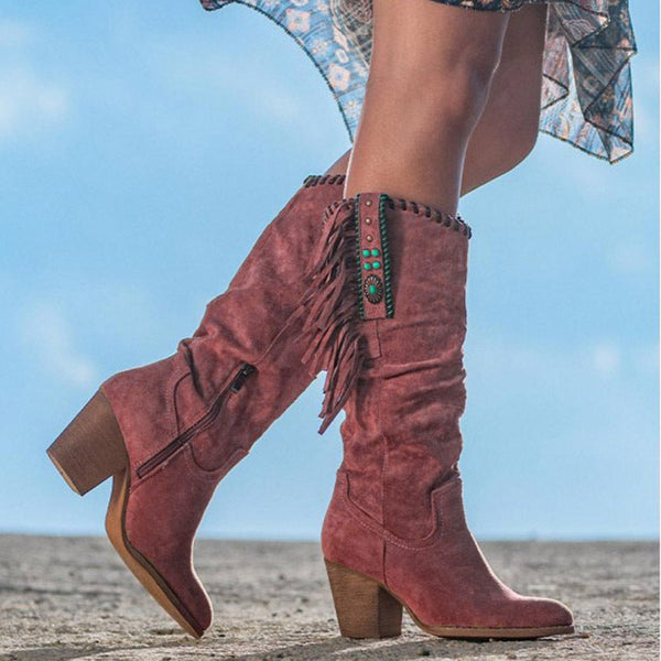 Scarlett | Women's Fringe Cowboy Boots – Suede Knee High Western Boots
