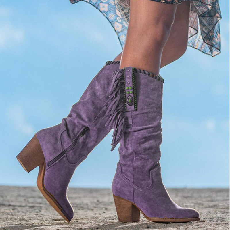 Scarlett | Women's Fringe Cowboy Boots – Suede Knee High Western Boots view 3