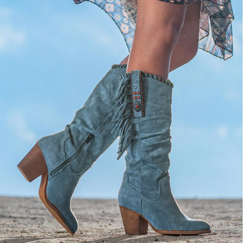 Scarlett | Women's Fringe Cowboy Boots – Suede Knee High Western Boots view 4