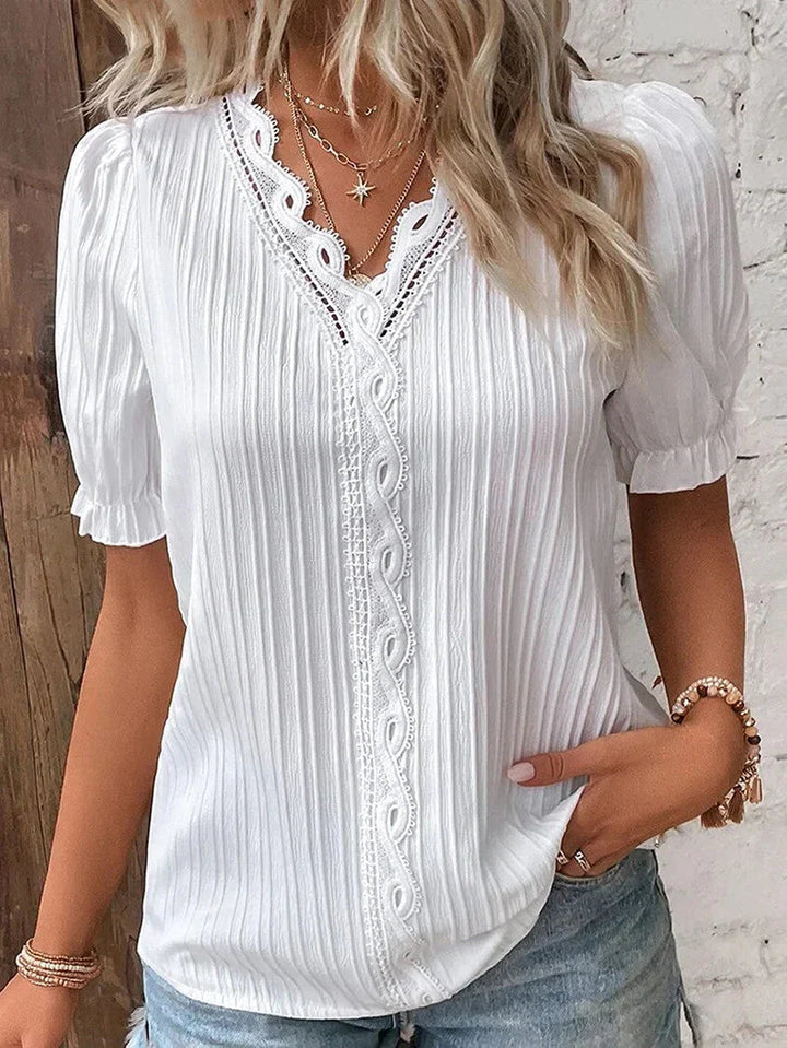 Women's Light Lace Blouse | Elegant Short Sleeve Top 0
