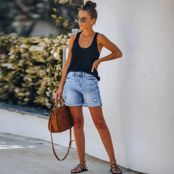 Leah | Women's Light Wash High-Waist Denim Shorts