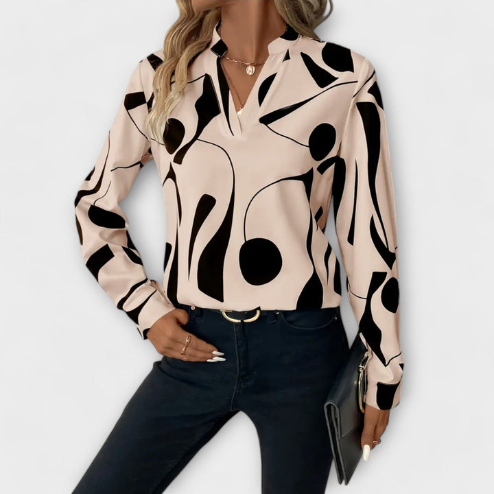 Women's Lightweight Abstract Pattern Blouse | Elegant Split Neck Design for Casual and Professional Wear 0
