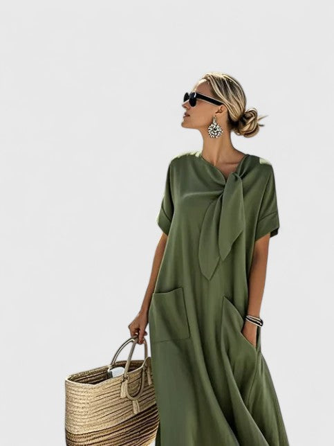 Somi | Women's Lightweight Cotton Maxi Dress | Elegant Summer Dress with Chic Neck Tie view 5