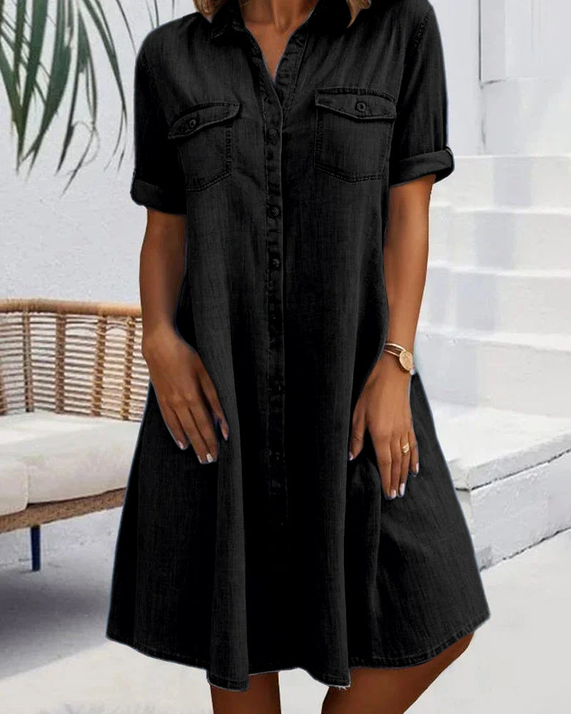 Oly | Women's Lightweight Denim Look Dress | Casual Elegant Summer Dress view 2