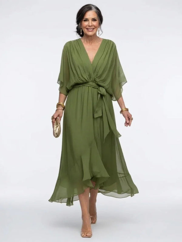 Vivienne | Draped Waist-Tie Midi Dress