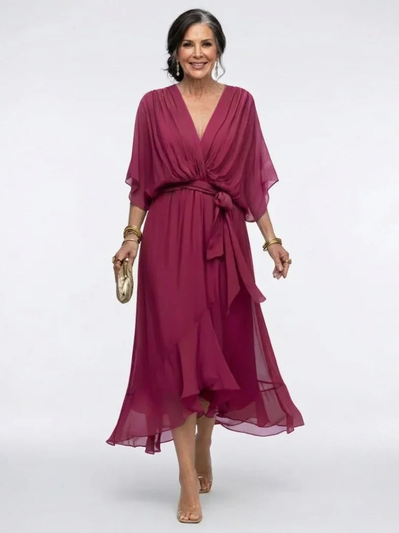 Vivienne | Draped Waist-Tie Midi Dress view 3