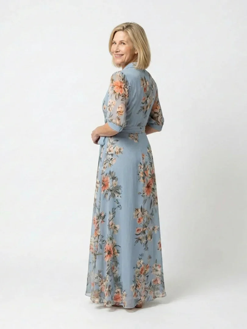 Perpetua | Floral Sheer-Sleeve Maxi Dress view 2