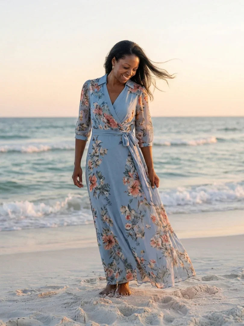 Perpetua | Floral Sheer-Sleeve Maxi Dress view 6