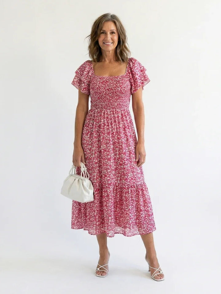 Women's Lightweight Floral Midi Dress | Elegant Off Shoulder Summer Style 0