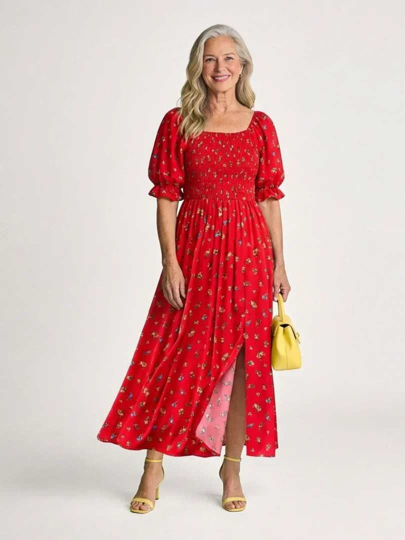 Zora | Floral Puff Sleeve Midi Dress