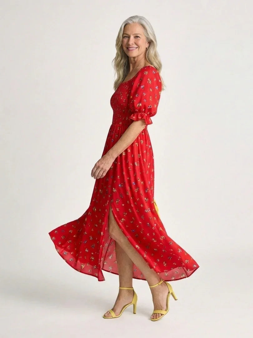Zora | Floral Puff Sleeve Midi Dress view 2
