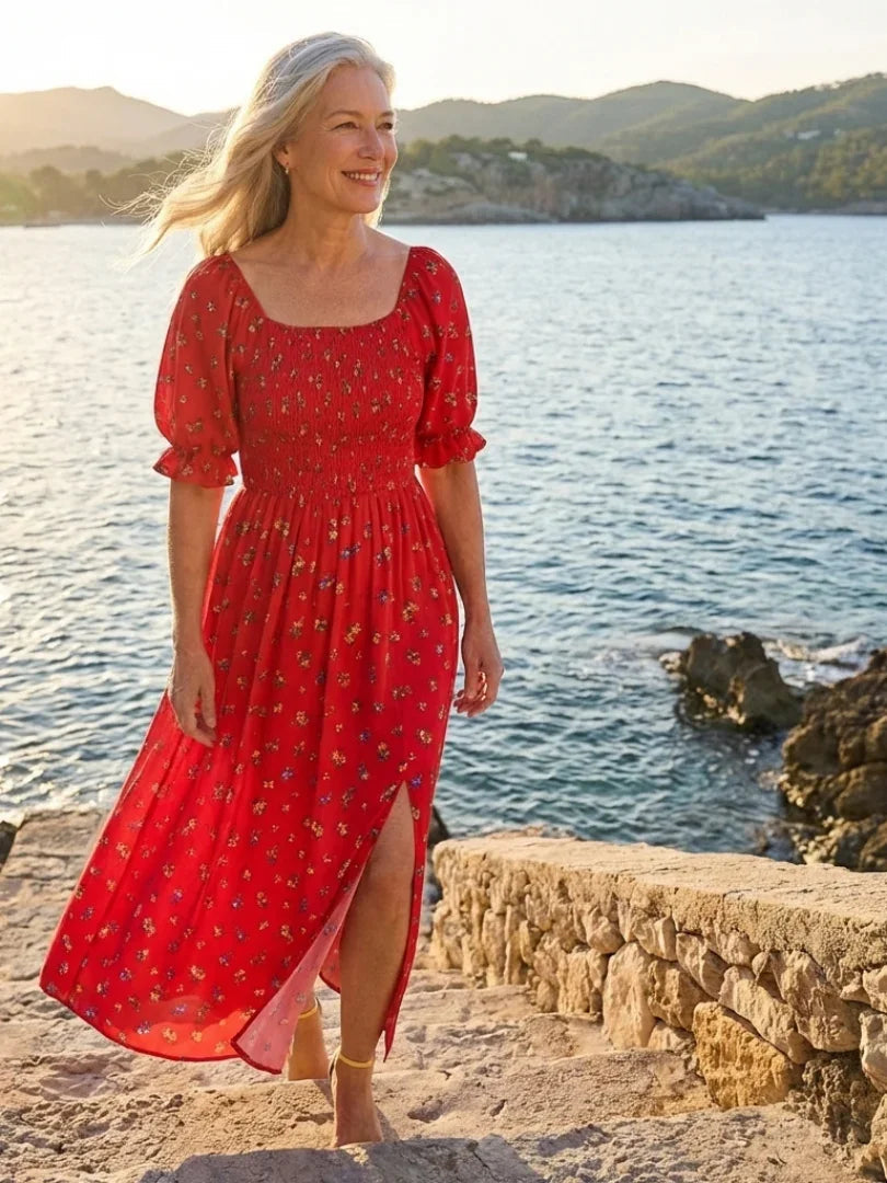 Zora | Floral Puff Sleeve Midi Dress view 7